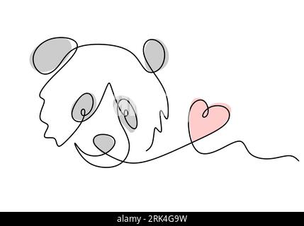 One continuous single line of International red panda day with love symbol isolated on white background. Stock Vektor
