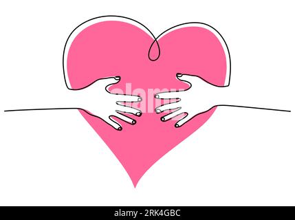 Ein durchgehender Tag mit zwei Händen und Liebe auf weißem Hintergrund. Stock Vektor