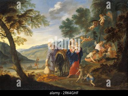 The Rest on the Flight into Egypt between 1644 and 1694 by Filippo Lauri Stock Photo