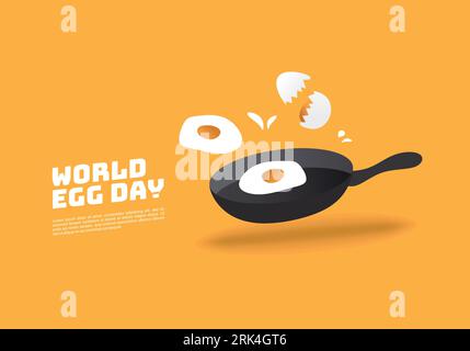 World egg day background banner poster with egg on pan. Stock Vektor