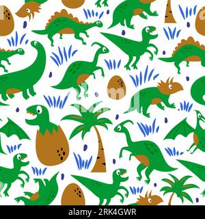 Cute green dinosaurs in egg isolated on white background. Stock Vektor