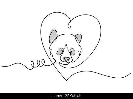 One continuous single line of International red panda day with love symbol isolated on white background. Stock Vektor