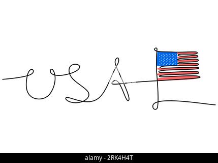 One continuous single line of patriot day with american flag isolated on white background. Stock Vektor