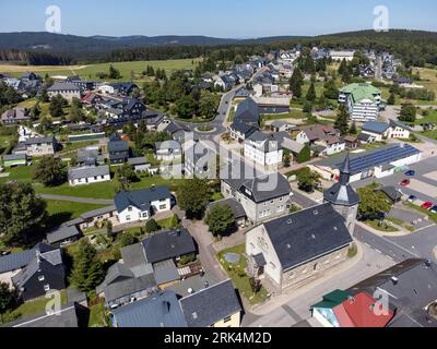 view of the city 'neustadt am rennsteig' in the thuringian forest Stock Photo