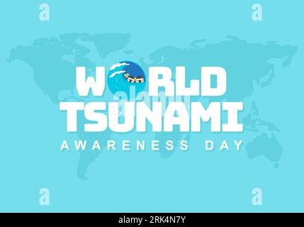 Hintergrund des World Tsunami Awareness Day mit Karte und Welle. Stock Vektor