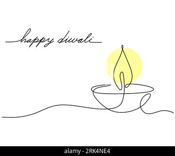 One line of candle diwali isolated on white background. Hand drawing single continuous line. Stock Vector