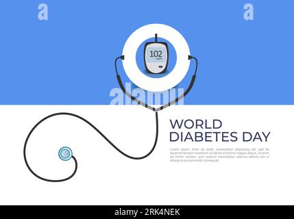 Hintergrund des Weltdiabetestages mit Blutzuckermessgerät. Stock Vektor