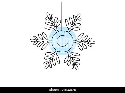 Hand drawing one single continuous line of snowflake isolated on white background eps 2. Stock Vector