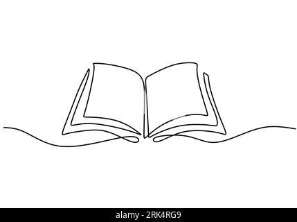 Einzeilige Zeichnung eines geöffneten Buchs, isoliert auf weißem Hintergrund. Stock Vektor