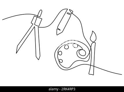 Hand drawing one single continuous line of pen and painter isolated on white background. Stock Vector