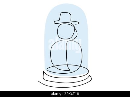 Hand drawing one line of snowman in glass on white background. Stock Vector