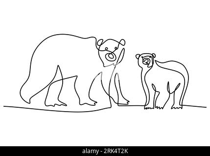 Hand drawing one single continuous line of polar bear isolated on white background. Stock Vector