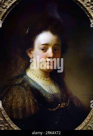 Portret van Saskia Uylenburgh, 1635, von Govert Flinck Govert Flinck 1615–1660, Niederlande, Saskia Uylenburgh wurde in Friesland geboren und heiratete 1634 Rembrandt van Rijn. Stockfoto