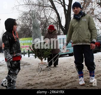 Bildnummer: 53681410  Datum: 21.12.2009  Copyright: imago/Xinhua (091221) -- BUCHAREST, Dec. 21, 2009 (Xinhua) -- A boy pulls a sledge carrying a evergreen tree in a Christmas tree market in Bucharest, capital of Romania, Dec. 20,2009. With just several days to go before Christmas the sales of trees is in full swing. (Xinhua/Gabriel Petrescu) (lyi) (2)ROMANIA-BUCHAREST-CHRISTMAS-TREES PUBLICATIONxNOTxINxCHN Bukarest Weihnachten Weihnachtsbaum kaufen kbdig xub 2009 quadrat o0 Schnee Winter Personen Schlitten    Bildnummer 53681410 Date 21 12 2009 Copyright Imago XINHUA  Bucharest DEC 21 2009 XI Stock Photo