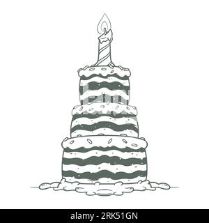 Handzeichnung Happy Birthday Kuchen isoliert auf weißem Hintergrund. Stock Vektor