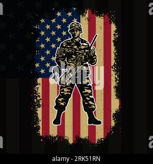 Stolzer US 4th of July T-Shirt Veteran T-Shirt Design | US Army Navy Veteran Vektor Illustration mit uns Flagge für T-Shirt, Poster | American Veteran Stock Vektor