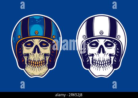 Schädel-Kopf-Tragen-Helm-Vektor-Illustration Stock Vektor