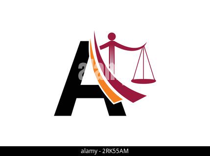 Initial A monogram alphabet with law scale sign symbol. Lawyer And Justice, Law Attorney, Legal,  Law Office, Scale, Logo Template Stock Vektor