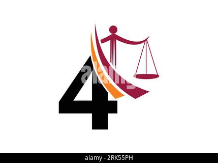 Initial 4 monogram alphabet with law scale sign symbol. Lawyer And Justice, Law Attorney, Legal,  Law Office, Scale, Logo Template Stock Vector