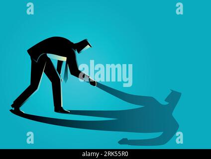 Business Concept Vektor Illustration eines Geschäftsmannes, der seinem eigenen Schatten zu Steh auf. hilft Glauben Sie an sich selbst, bewusst, die einzige Person, auf die Sie sich verlassen können Stock Vektor