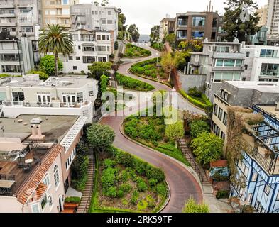 Eine Luftaufnahme der Lombard Street in San Francisco Stockfoto