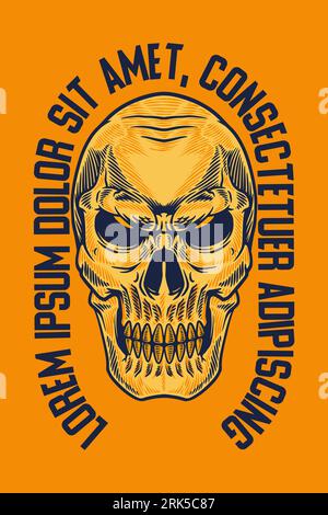 Gelber Schädel Kopf Maskottchen Poster Vektor Illustration Cartoon-Stil Stock Vektor