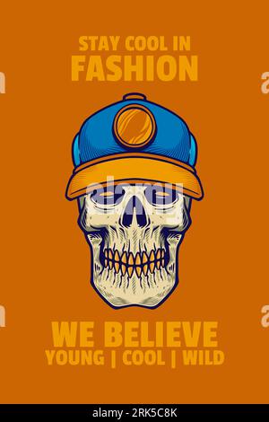 Schädel Kopf tragen Hut Karte Poster Vektor Illustration Stock Vektor