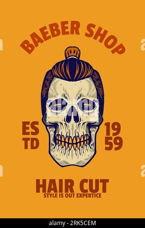 Schädelkopf mit Hair Card Poster Vektor Illustration Stock Vektor