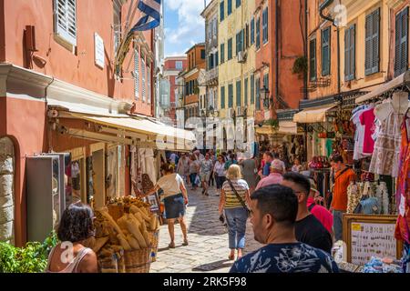 Michail Theotoki, a busy shopping street in the old town of Corfu, Island of Corfu, Ionian Islands, Greece Stockfoto