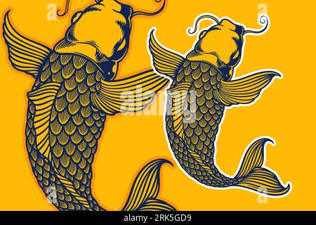 goldener Koi-Fisch-Vektor-Illustration im Karikaturstil Stock Vektor