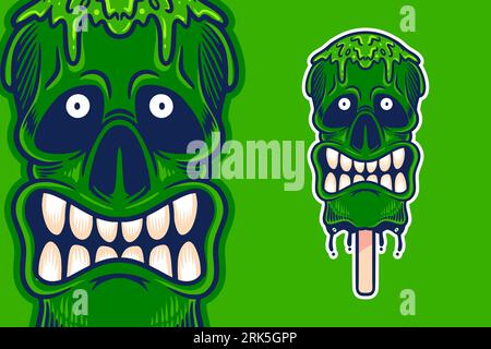 Angry Green Skull Eiscreme Maskottchen Vektor Illustration Cartoon-Stil Stock Vektor