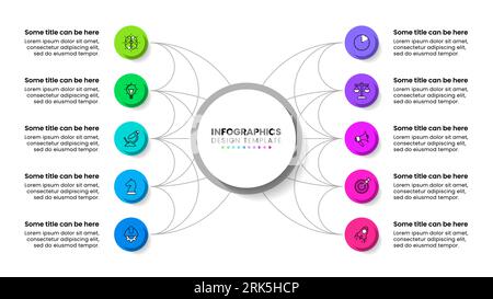 Infografik-Vorlage mit Symbolen und 10 Optionen oder Schritten. Kreis. Kann für Workflow-Layout, Diagramm, Banner, webdesign verwendet werden. Vektorgrafik Stock Vektor