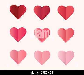 Set aus Papierherzen in verschiedenen Farben. Papier Valentinstag Deko-Set. Vektor Stock Vektor