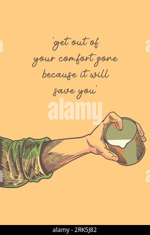 Vektorillustration des Motivationskonzepts der Handhaltebecher Stock Vektor