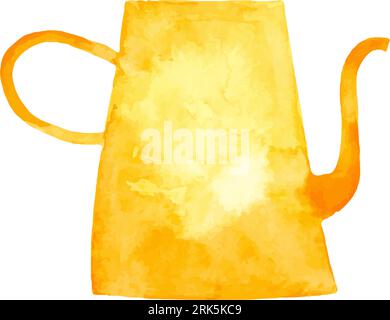 Vector yellow watering can. Simple minimalist style. Gardening Tools. Watercolor illustration. Stock Vektor
