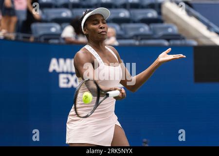 New York, New York, USA. 23rd Aug, 2023. Venus Williams of USA returns ball during practice for US Open Championship at Billy Jean King Tennis Center in New York. (Credit Image: © Lev Radin/Pacific Press via ZUMA Press Wire) EDITORIAL USAGE ONLY! Not for Commercial USAGE! Stock Photo