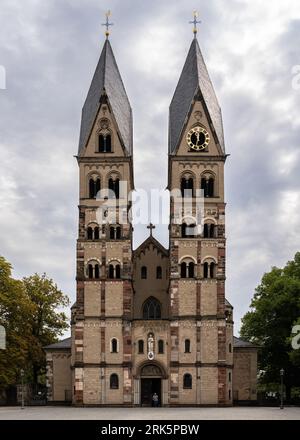 The facade of the Basilica of St. Castor in Koblenz. Rhineland Palatinate, Germany. Stock Photo