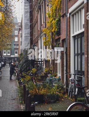 Amsterdam, Niederlande - November 27 2022: Eine Amsterdamer Stadtstraße an einem grauen Herbsttag im November. Stockfoto