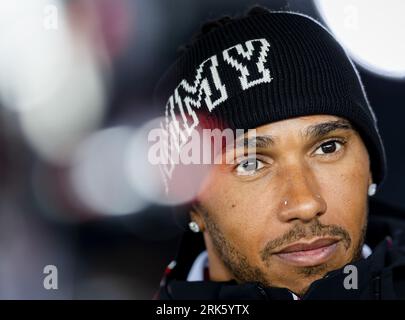 Zandvoort, Netherlands. 24th Aug, 2023. ZANDVOORT - Lewis Hamilton (Mercedes) at Zandvoort Circuit ahead of the F1 Grand Prix of the Netherlands on August 24, 2023 in Zandvoort, Netherlands. ANP SEM VAN DER WAL Stockfoto