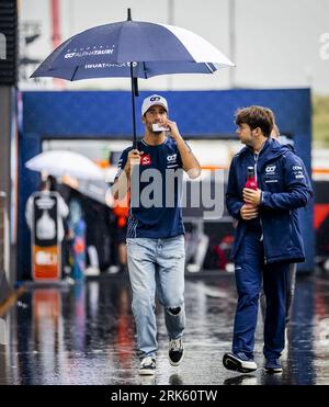 Zandvoort, Netherlands. 24th Aug, 2023. ZANDVOORT - Daniel Ricciardo (AlphaTauri) on track at Circuit Zandvoort ahead of the F1 Grand Prix of the Netherlands on August 24, 2023 in Zandvoort, Netherlands. ANP REMKO DE WAAL Stockfoto