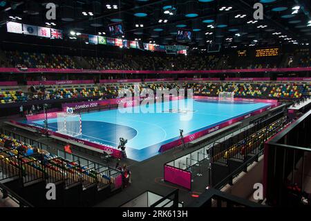 Handball arena at The Copper Box Arena during the London 2012 Olympics Stock Photo
