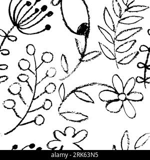 Kunstkreide Gezeichnete Blumen Nahtloser Hintergrund Stock Vektor