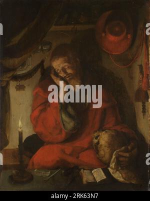 Saint Jerome in seiner Studie von Candlelight Circa 1520-1530 von Aertgen van Leyden Stockfoto