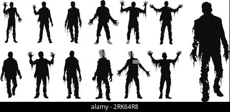 Vector Zombie-Kollektion im Silhouette-Stil. Ganzkörper viele Action in der Vorderansicht Stock Vektor