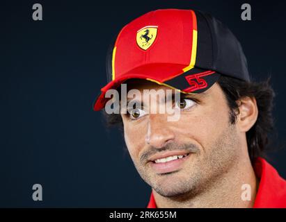 Zandvoort, Niederlande. August 2023. ZANDVOORT - Carlos Sainz (Ferrari) auf dem Zandvoort Circuit vor dem F1 Grand Prix der Niederlande am 24. August 2023 in Zandvoort, Niederlande. ANP SEM VAN DER WAL Stockfoto