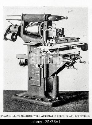 Glatte Fräsmaschine mit automatischen Vorschüben in alle Richtungen aus dem Artikel MODERNE MASCHINENBAU WIRTSCHAFTLICHKEIT. Von Horace L. Arnold. Aus dem Engineering Magazine, das DEM INDUSTRIELLEN FORTSCHRITT GEWIDMET IST Band XI Oktober 1896 NEW YORK, dem Engineering Magazine Co Stockfoto