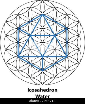 Ikosaederwasser. Farbe der Elemente des Vektordesigns für verschreckte Geometrie. Das sind Religions-, Philosophie- und Spiritualitätssymbole. Die Welt der Geometrie. Stock Vektor