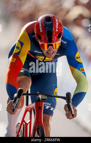 St. Wendel, Germany. 23rd Aug, 2023. Cycling: Tour of Germany, St. Wendel (2.30 km), prologue (individual time trial). Mads Pedersen (Denmark) of Team Lidl-Trek is on the course. Credit: Alexander Neis/Eibner-Pressefoto/dpa/Alamy Live News Stock Photo