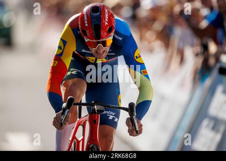 St. Wendel, Germany. 23rd Aug, 2023. Cycling: Tour of Germany, St. Wendel (2.30 km), prologue (individual time trial). Mads Pedersen (Denmark) of Team Lidl-Trek is on the course. Credit: Alexander Neis/Eibner-Pressefoto/dpa/Alamy Live News Stock Photo