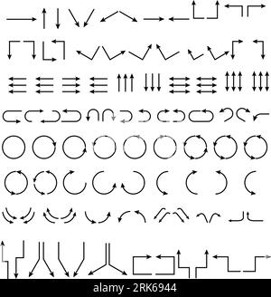 Pfeile gesetzt. Sammlung der Pfeilsymbole. Legen Sie verschiedene Pfeile oder Webdesigns fest. Pfeil flach isoliert auf weißem Hintergrund - Stockvektor. Pfeilvektor Stock Vektor